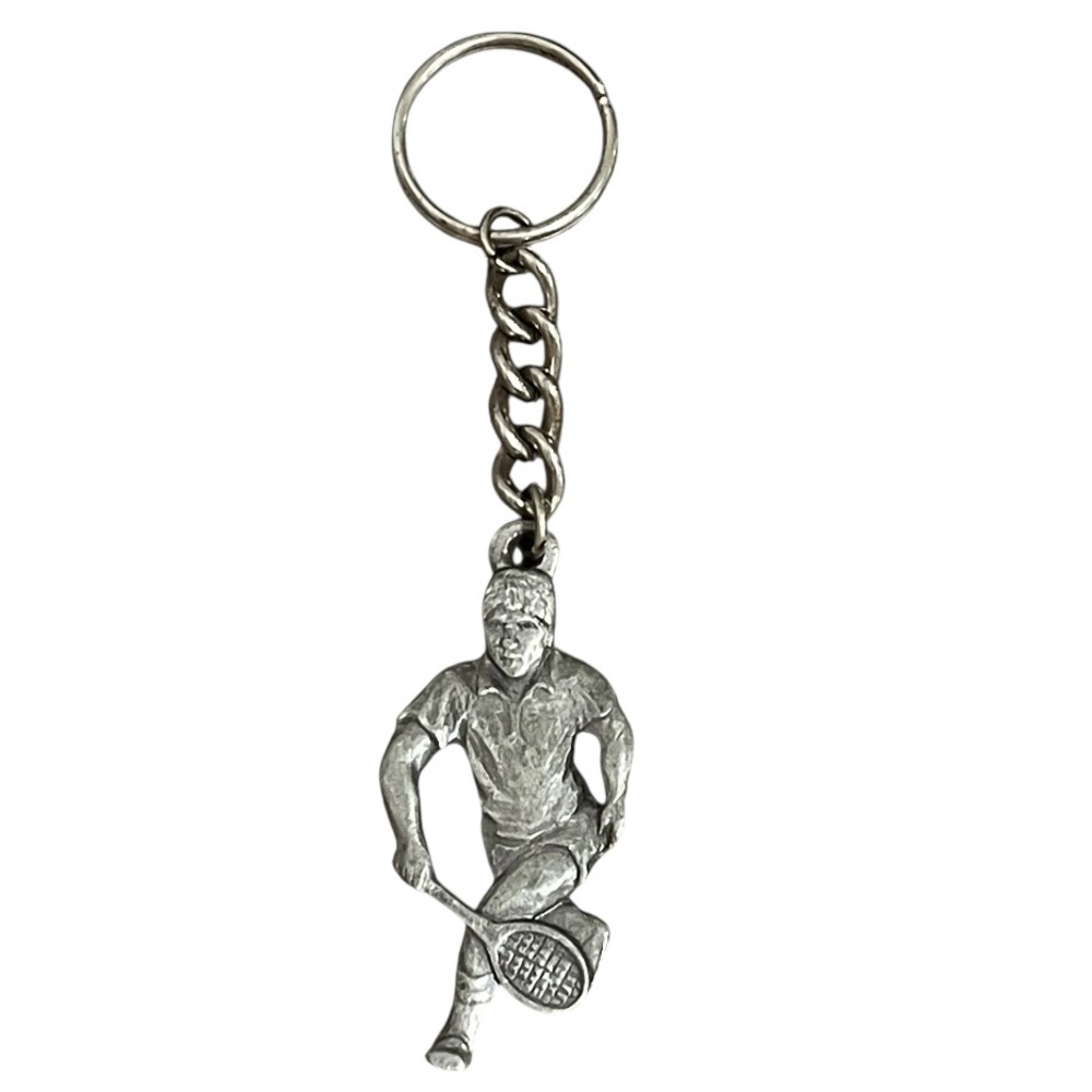 Vintage Radcliffe Pewter 1983 Tennis Male Player Keychain I Love Tennis P Davis